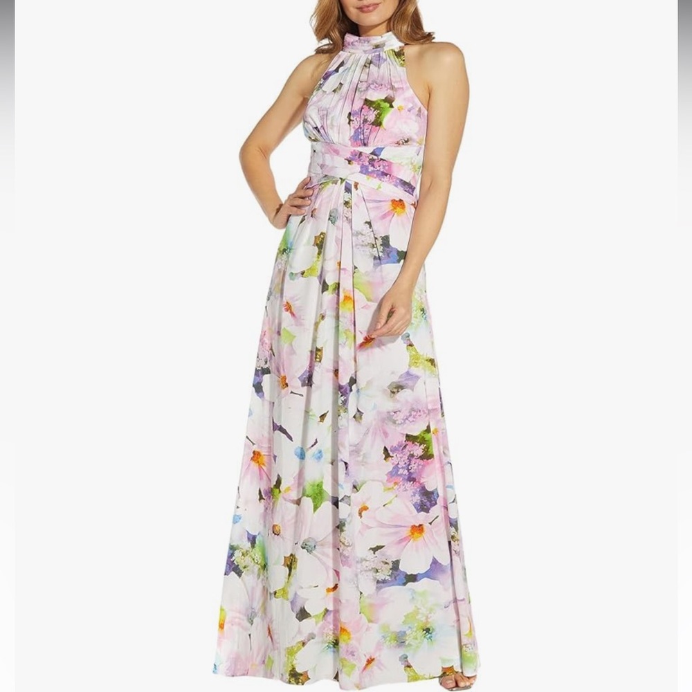 NWT Adrianna Papell Women's Floral Halter Gown